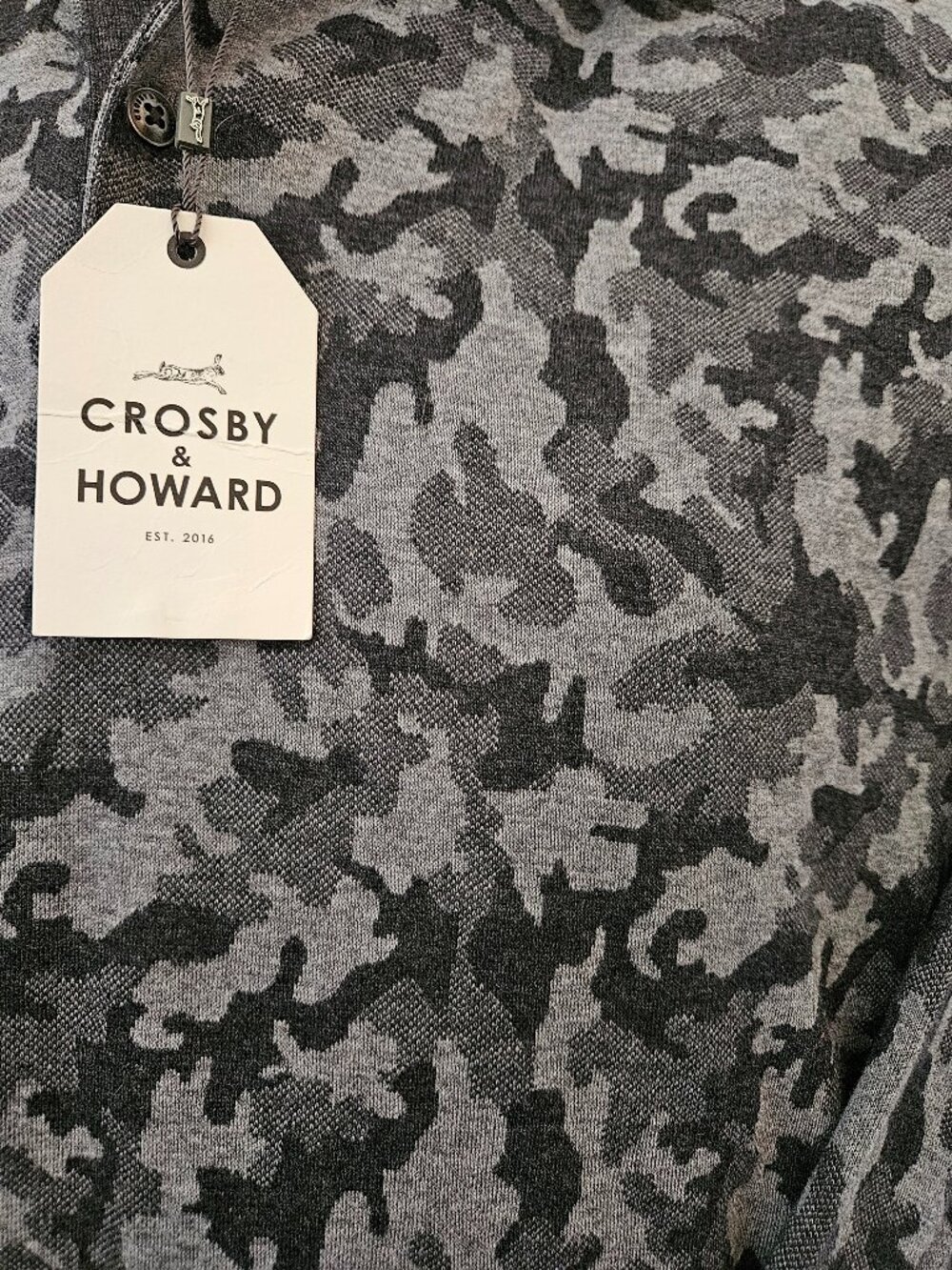 Men's Crosby & Howard Long Sleeve Gray Camouflage Polo Shirt Sweater NEW Sz XL - Picture 6 of 8